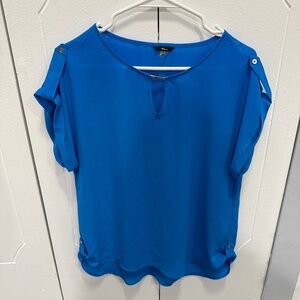 Milano Blue Keyhole Short Sleeve Blouse